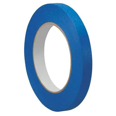 Blue painter's masking tape roll, half-inch by sixty yards, crepe paper backing