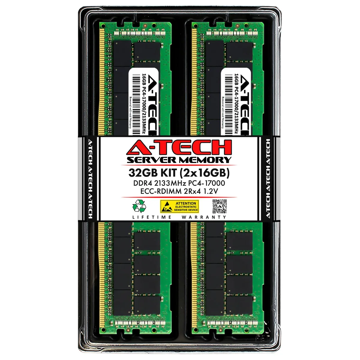 A-Tech A-Tech 32GB (2x16GB) DDR4 2133MHz ECC RDIMM 2Rx4 1.2V CL15 memory upgrade — product photo