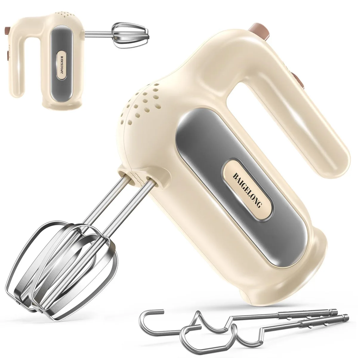  Baigelong CX-6607 5-Speed Hand Mixer White 200W 304 Steel — product photo