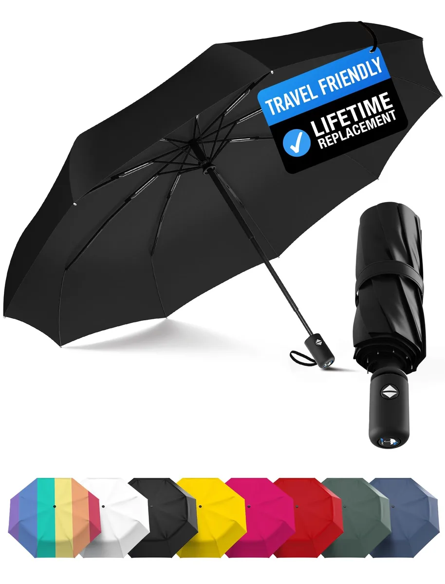 Rain-Mate Travel Umbrella Black Auto Open Close 12 inch — product photo
