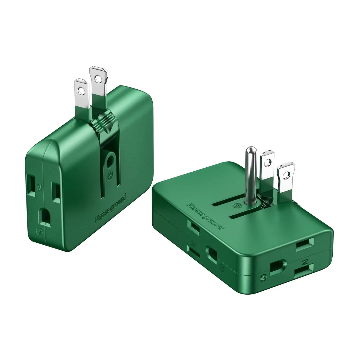  Green Outlet Splitter 3 Prong 2 Pack ETwinCoo 125V 15A 270° Swivel — product photo