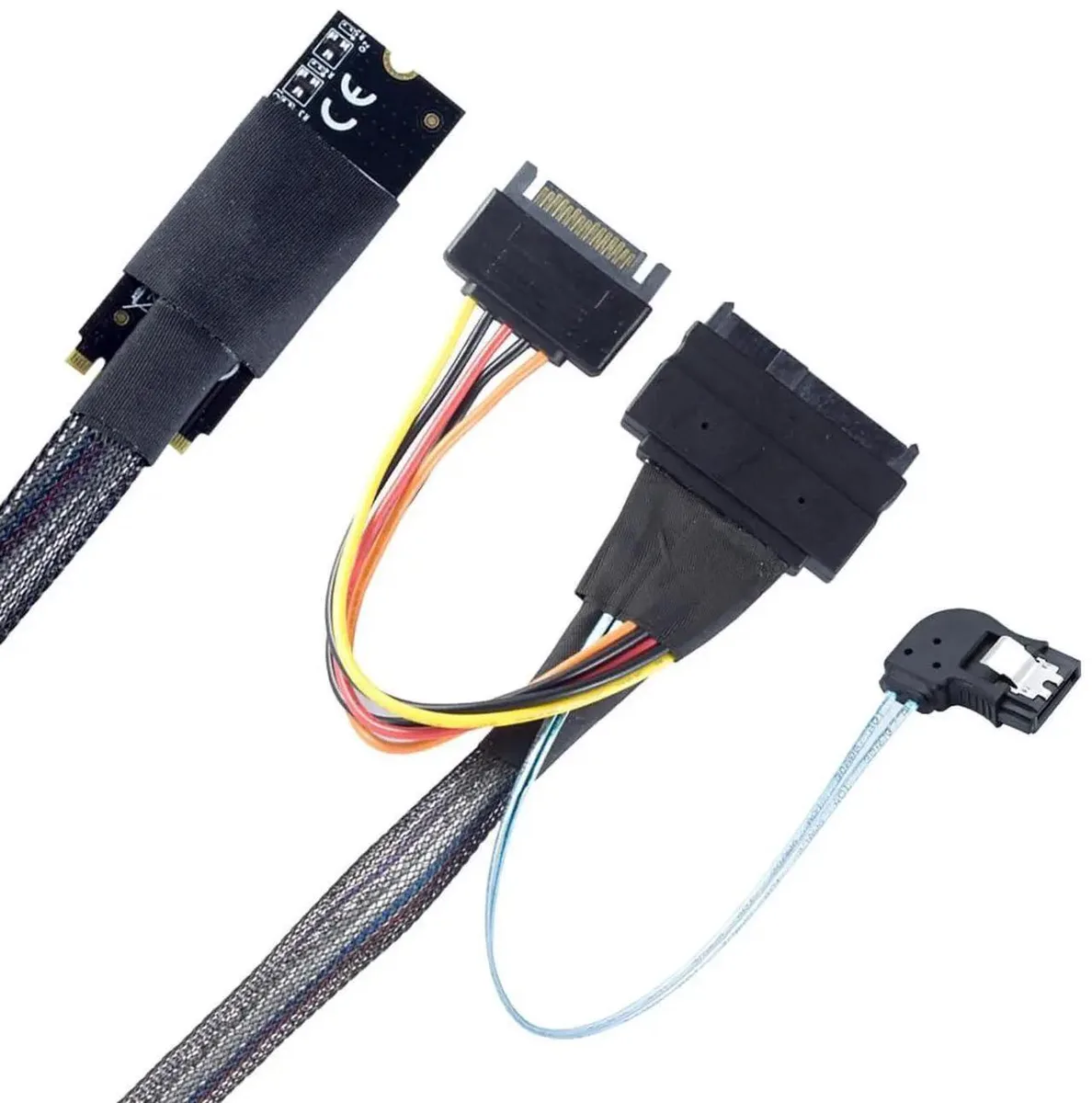 SMUGDESK SMUGDESK 0.5m Right Angle M.2 M-Key SFF-8643 to U.2 SFF-8639 Cable 12Gbps 32AWG SATA 15Pin 7Pin — product photo