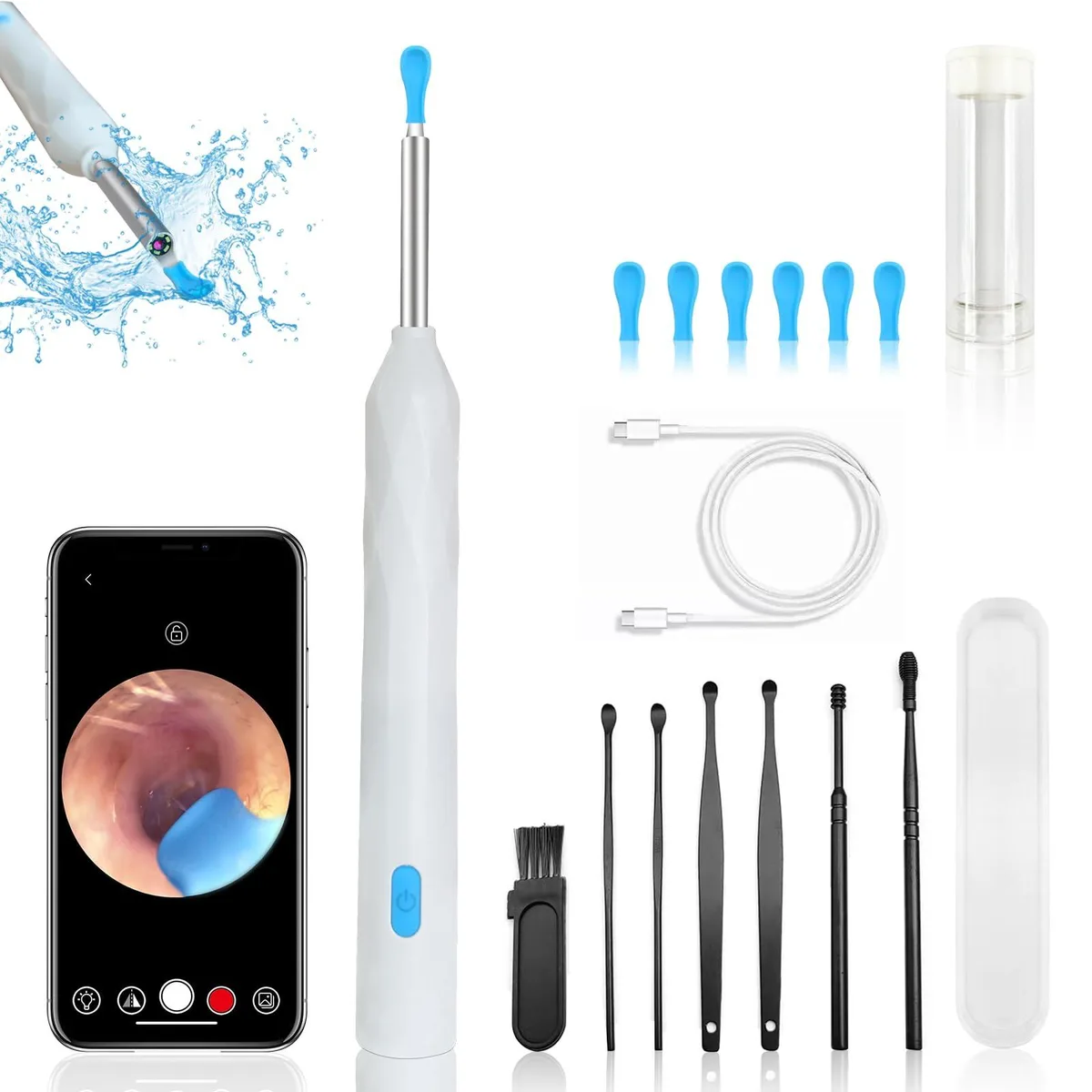 White ear camera pen, 5.6 by 0.55 inches, six LED lights