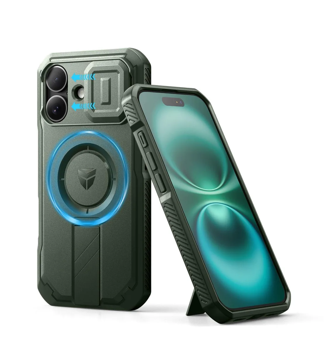 Dexnor iPhone 16 Case Slide Camera Cover Kickstand Army Green — product photo