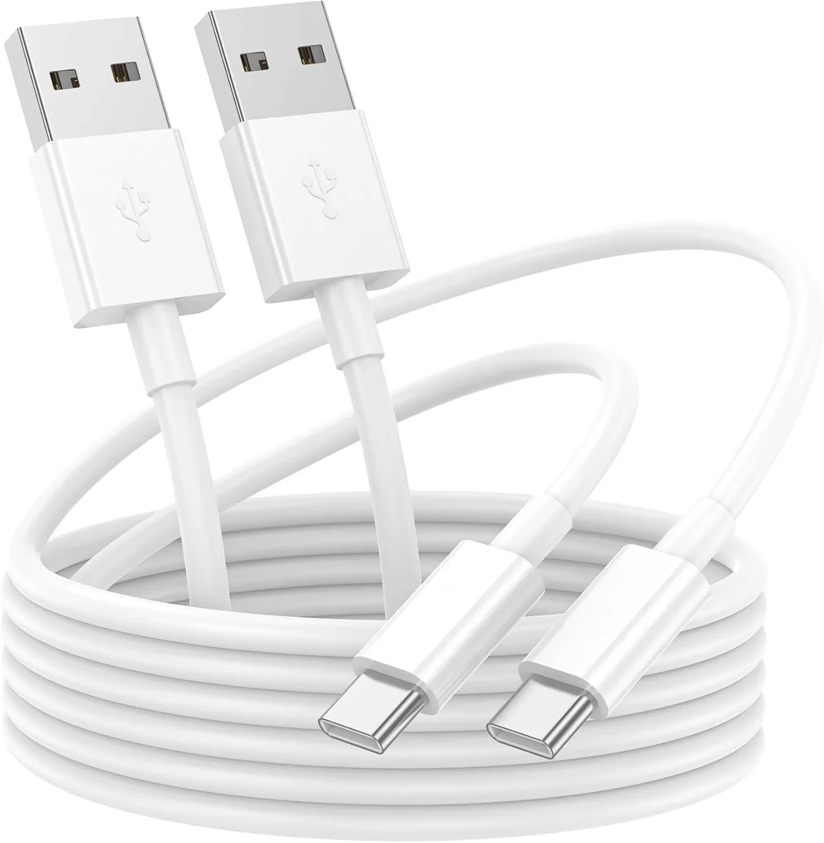 Two white USB-A to USB-C cables coiled side by side