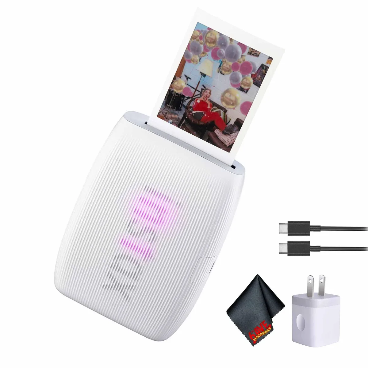 FUJIFILM FUJIFILM INSTAX MINI LINK 3 Clay White bundle with cloth and charger — product photo