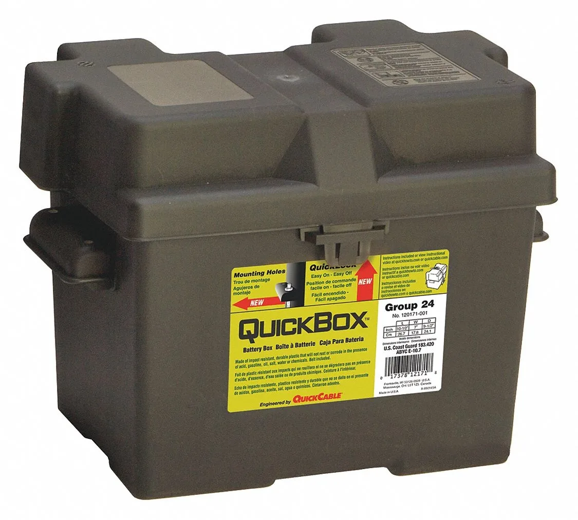 Black plastic battery box with snap lid Group 24