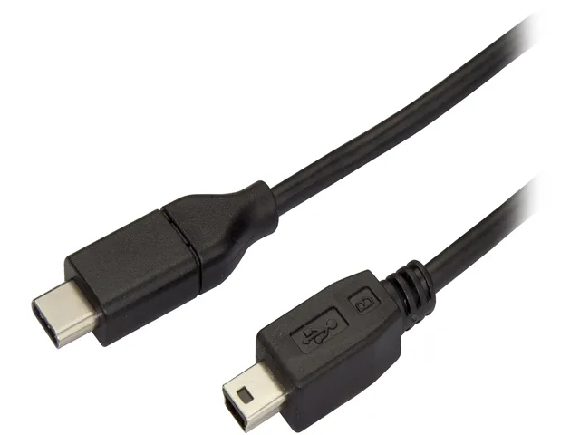 Black USB-C to Mini-USB cable, 2 m, male-to-male connectors