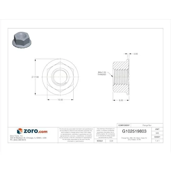 MIDWEST FASTENER CORP MIDWEST FASTENER CORP 75713 Flange Nut M8-1.25 Steel Class 10 Zinc 15 PK — product photo