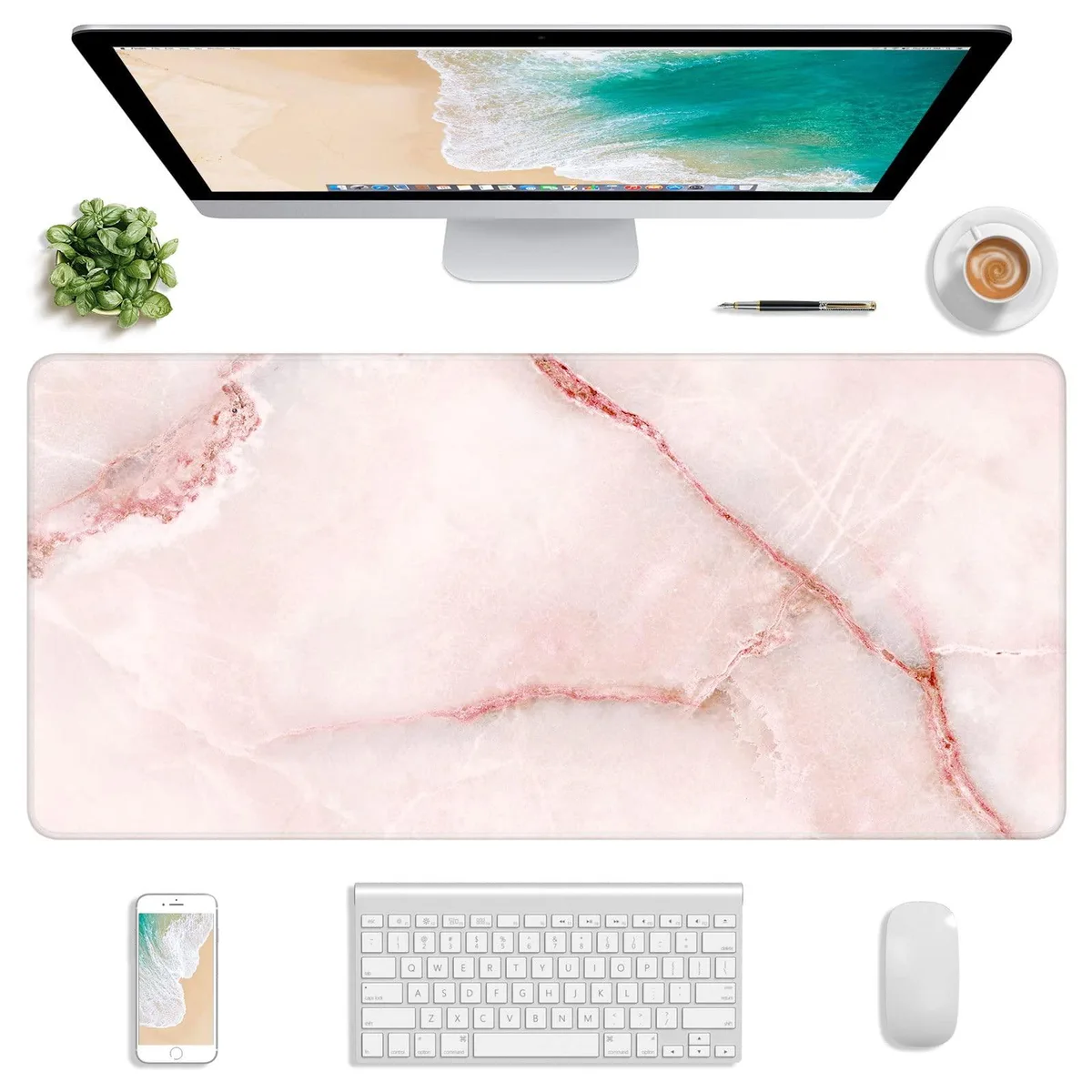 KEHIPI KEHIPI Extended Mouse Pad 30 x 14 inch Light Pink Marble — product photo