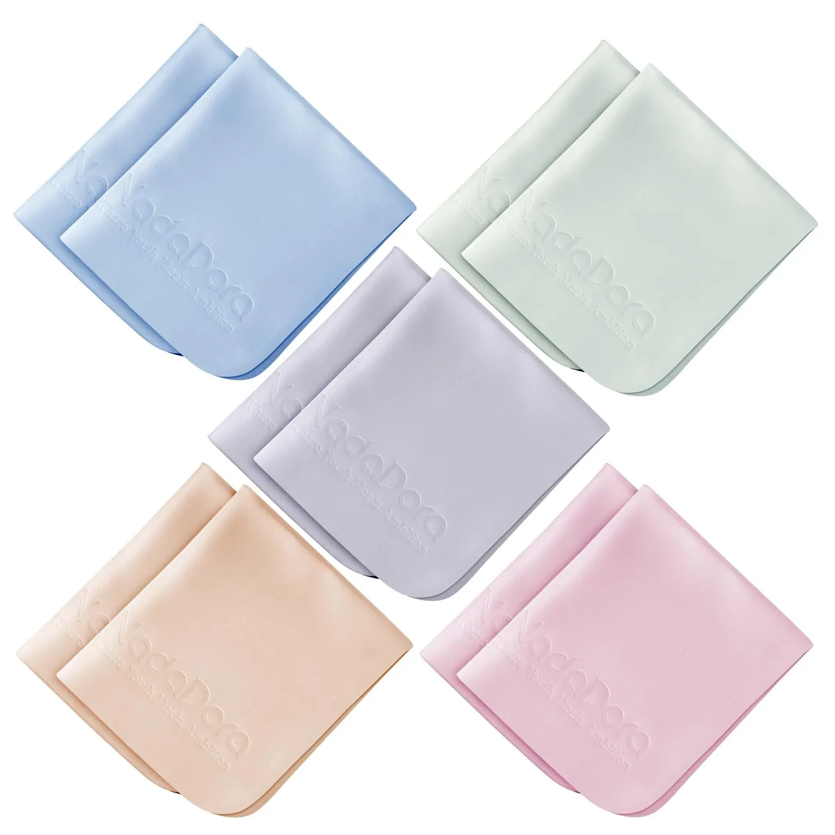Ten individually wrapped microfiber cloths, assorted colours, 6 by 7 inches