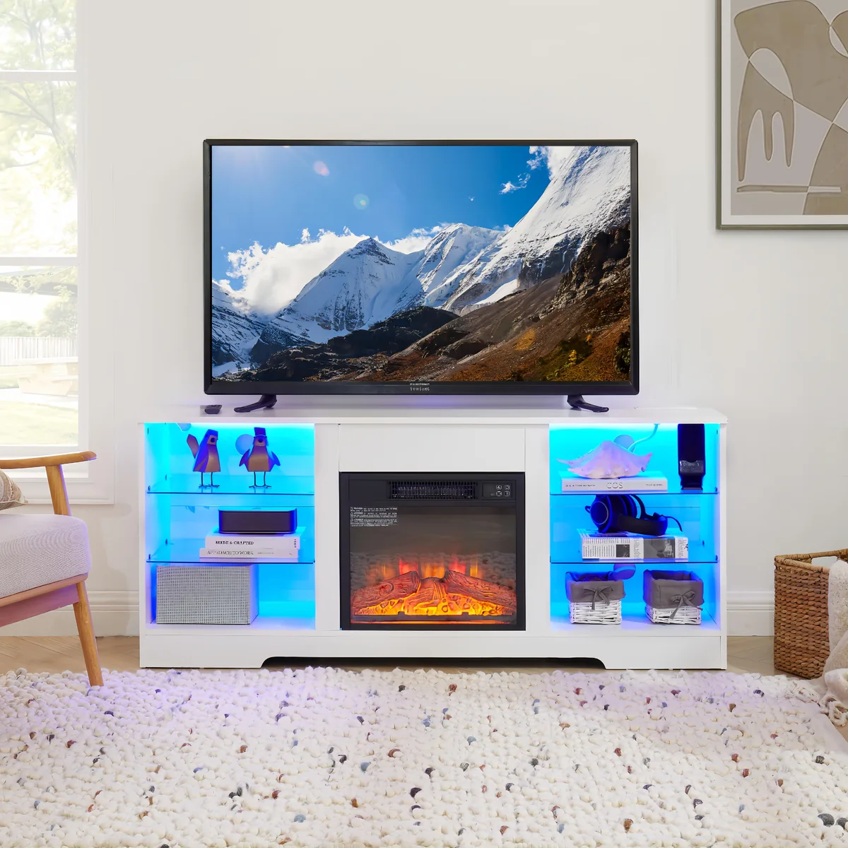 tuphen tuphen 58" TV Stand with 18" Electric Fireplace White 32-62" TVs — product photo