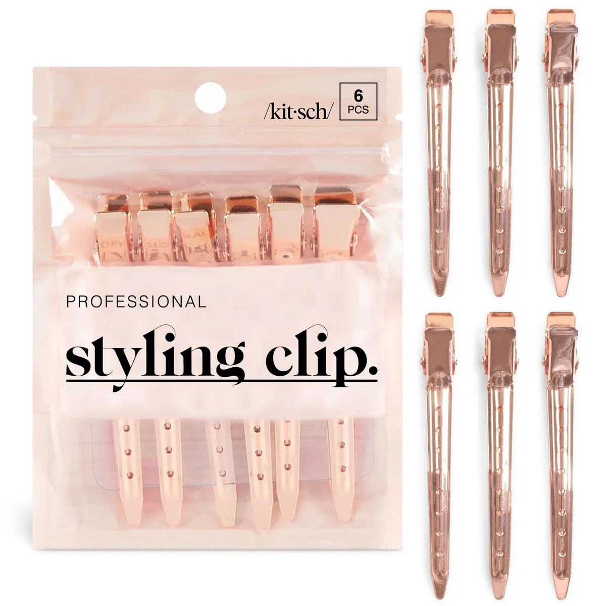 Six rose-gold alligator hair clips with bow detail, 3.5 inches long, lightweight aluminum finish