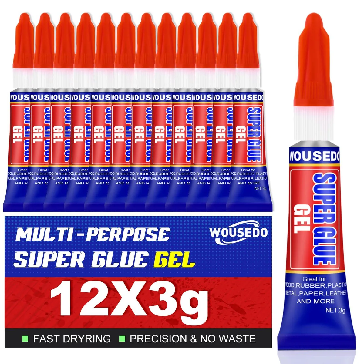Twelve small 3g tubes of clear gel adhesive with fine-tip nozzles