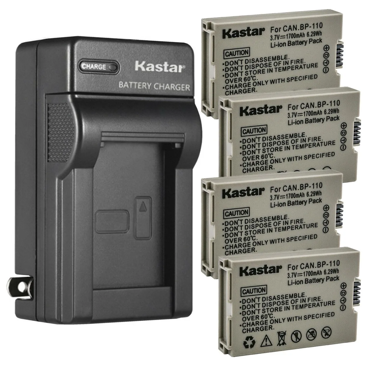 Kastar Kastar 4-pack BP-110 batteries + AC charger — product photo