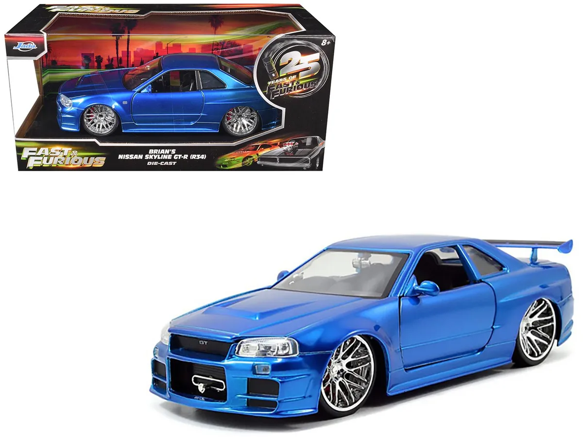 Jada Jada Brian's Nissan GTR Skyline R34 RHD Blue Fast &amp; Furious 25th Anniversary 1/24 Diecast Model Car — product photo