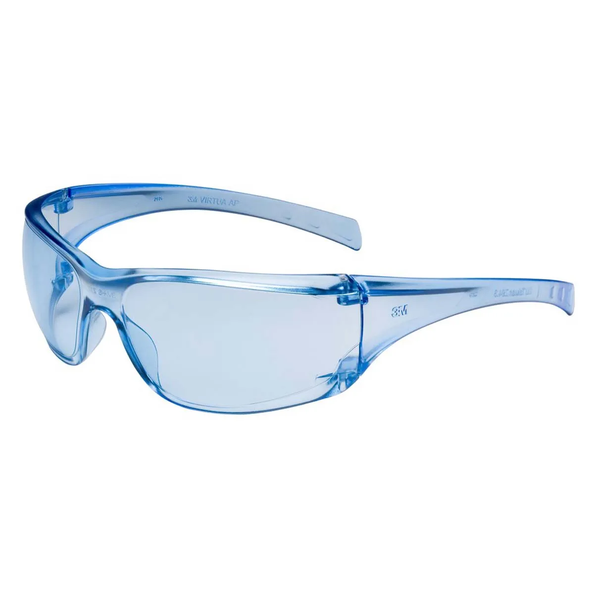 Light blue wraparound safety glasses with integrated side shields