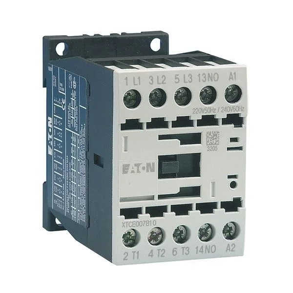 Compact grey IEC contactor with DIN-rail clips and screw terminals
