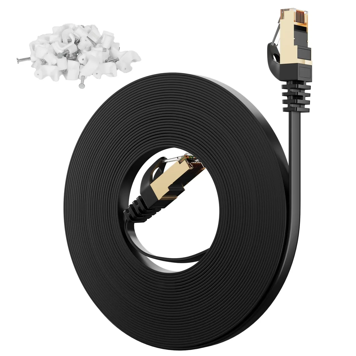 No Sew No Sew Cat 7 Flat Outdoor Ethernet Cable 15 Ft Black network ethernet cable — product photo