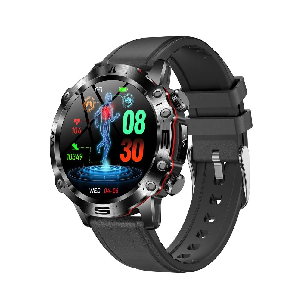 allentian allentian Et482 Smart Watch 1.43 Inch AMOLED ECG Blood Sugar Black Leather — product photo
