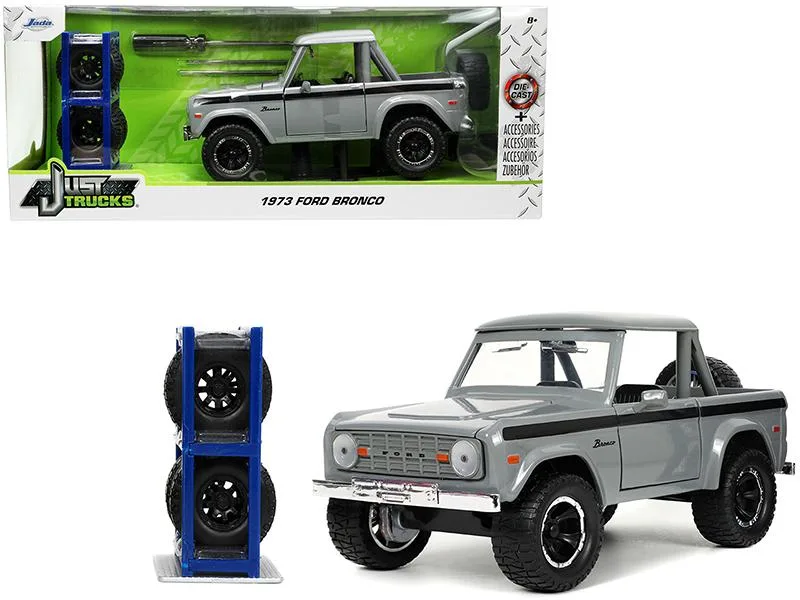 Jada Jada 1973 Ford Bronco Pickup Truck 1/24 Diecast Gray Black Stripes 33849 — product photo