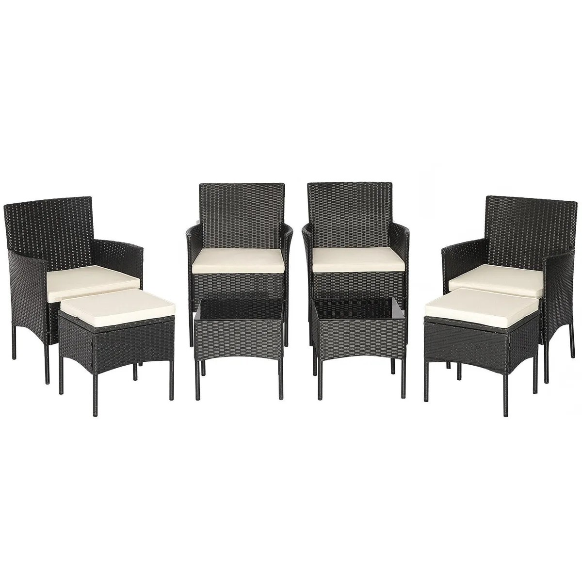 SlickBlue SlickBlue 8-Piece Patio Wicker Conversation Set White 2 Coffee Tables 2 Ottomans — product photo