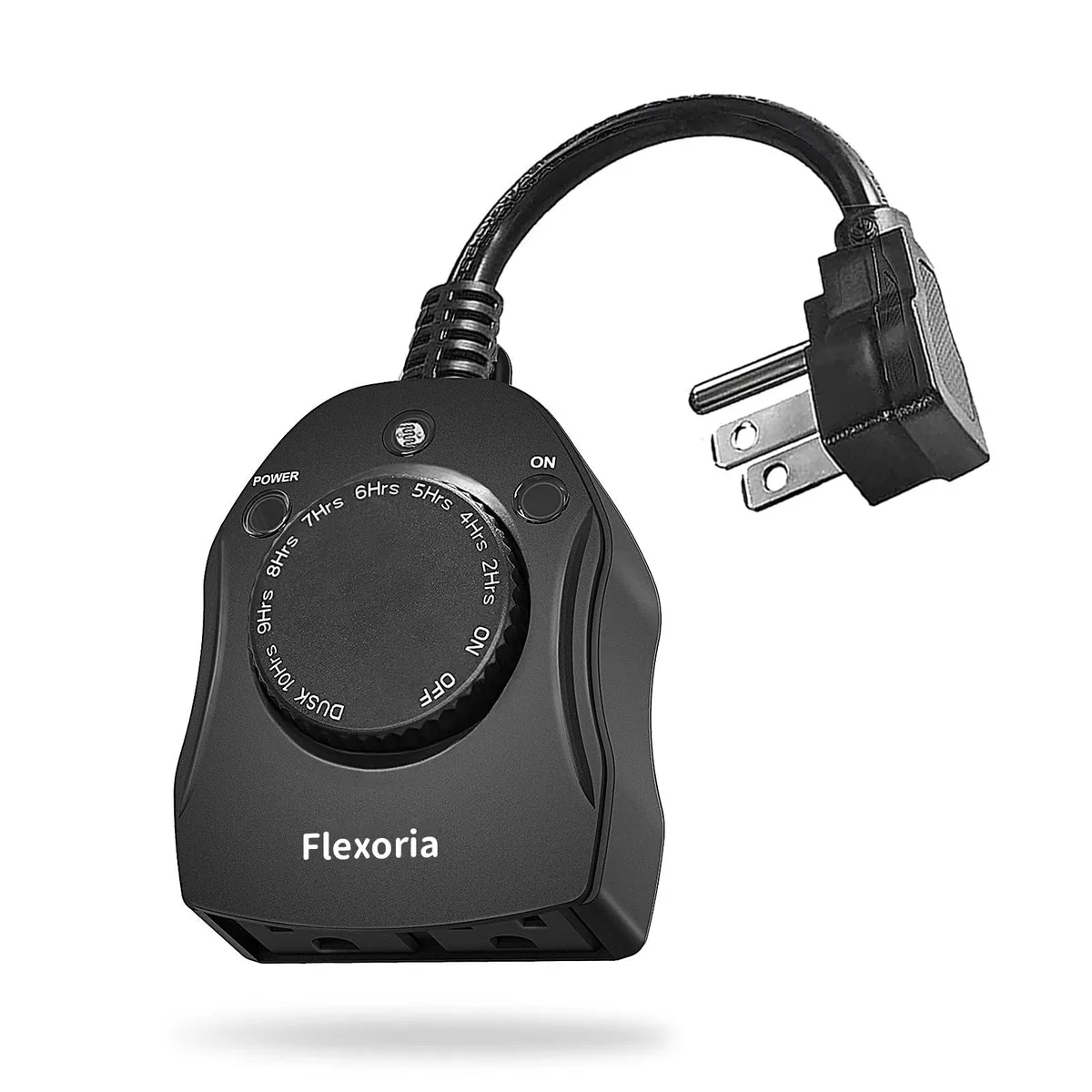 Compact white wall-mount timer with two grounded outlets and IP44 rating