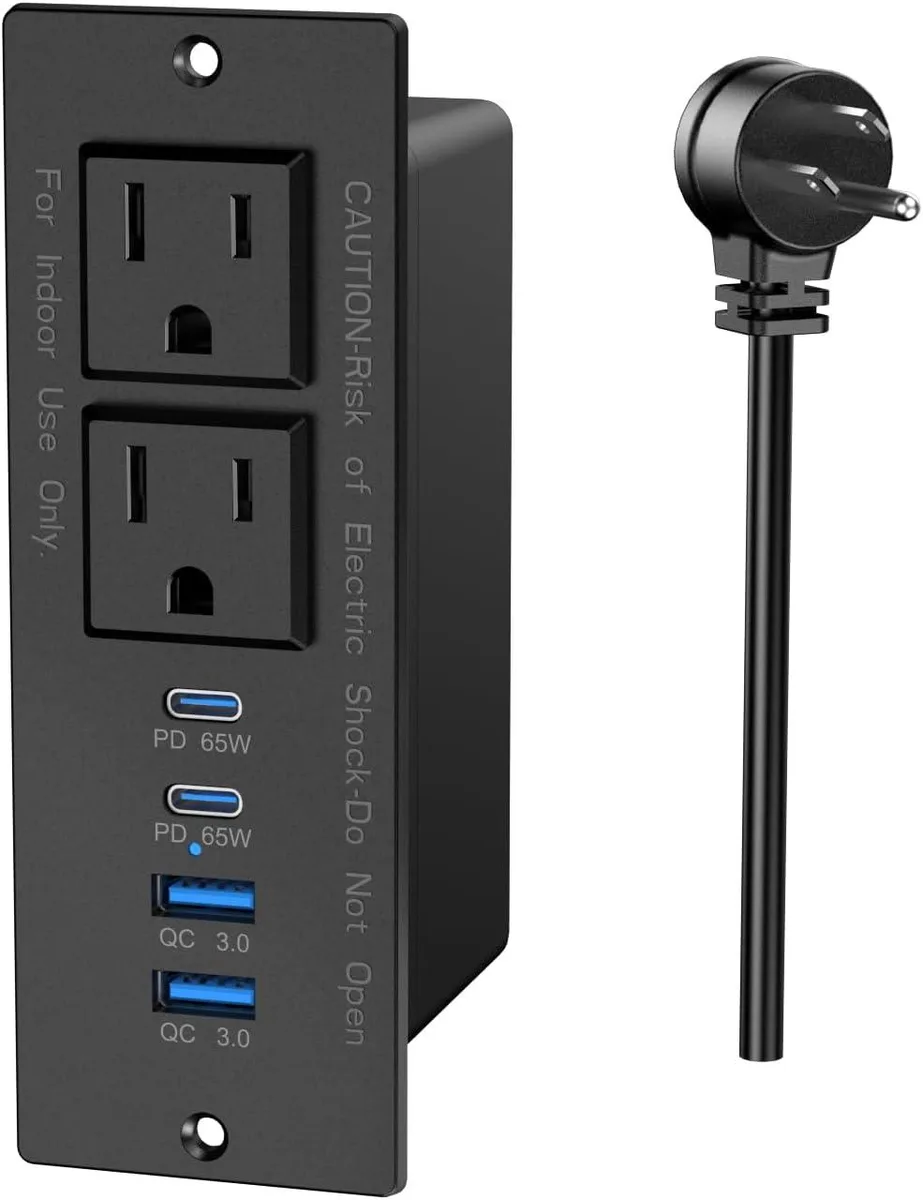 BFKK BFKK 65W USB C Recessed Power Strip 4 USB Ports 6ft Black — product photo