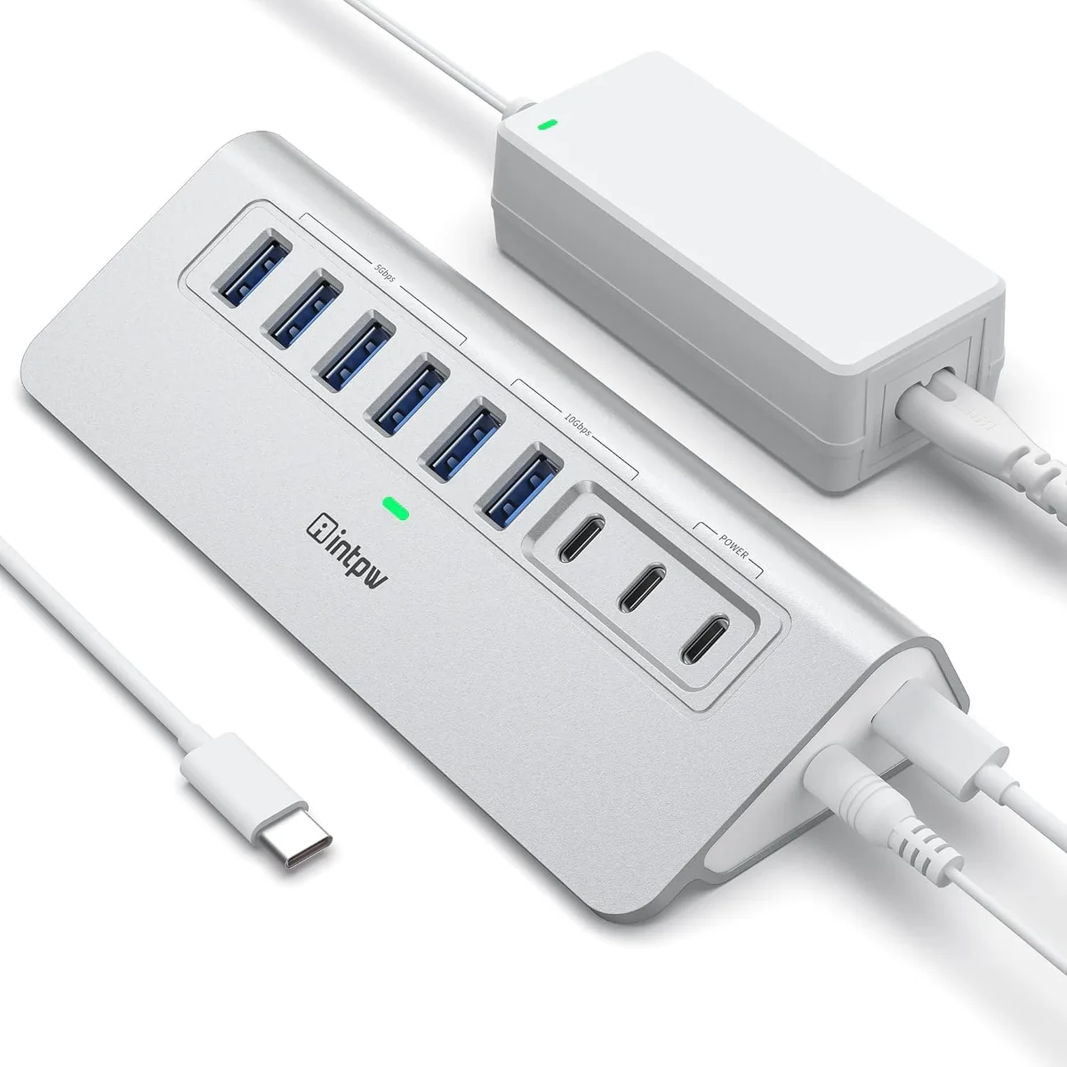 MCHOSE MCHOSE 9-Port USB 3.2 Hub 10Gbps 65W Power Adapter 3.3FT Cable — product photo