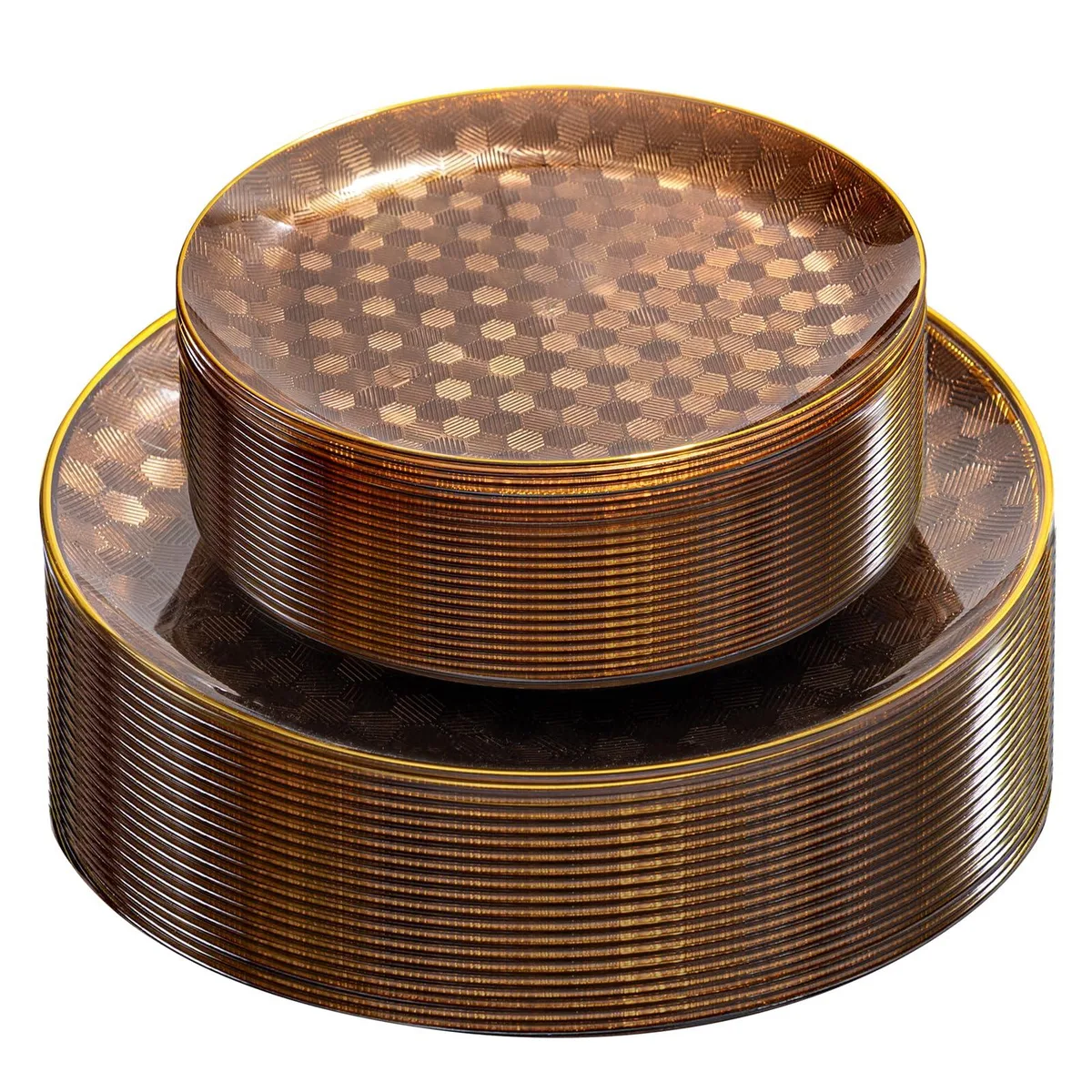  Gibson Home EDG 60PCS Clear Brown Gold Honeycomb Plates 10.25" &amp; 7.5" Mocha Mousse — product photo