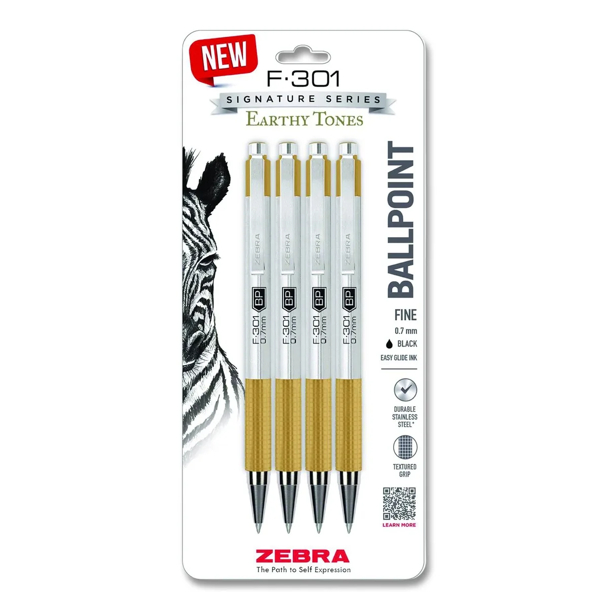 Zebra Pen Corporation Zebra Pen F-301 Signature Series Ballpoint Pen Fine 0.7 mm Black Ink Sandstone Barrel 4 Pack — product photo