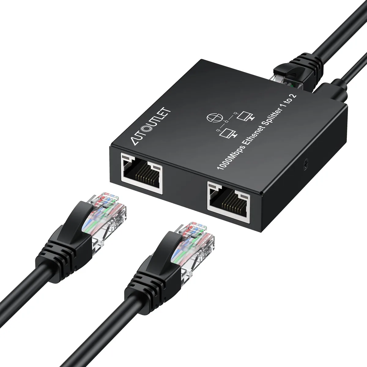  AUTOUTLET 1 In 2 Out Ethernet Splitter 1000Mbps USB Powered — product photo
