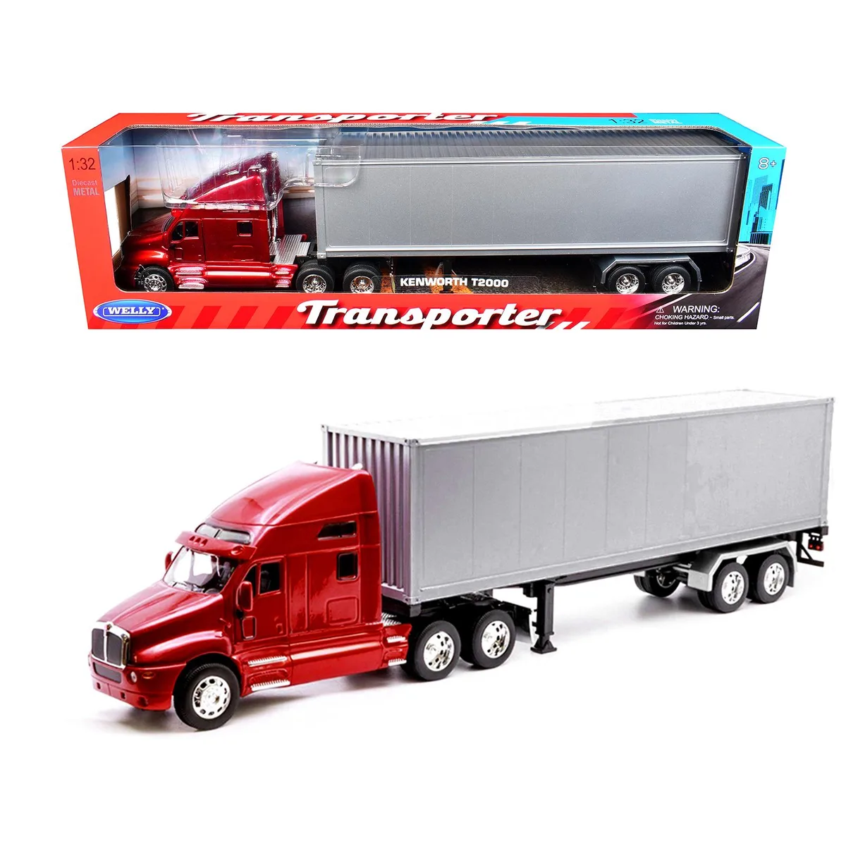WELLY WELLY Kenworth T2000 Red Metallic with Gray Container 1/32 Diecast — product photo