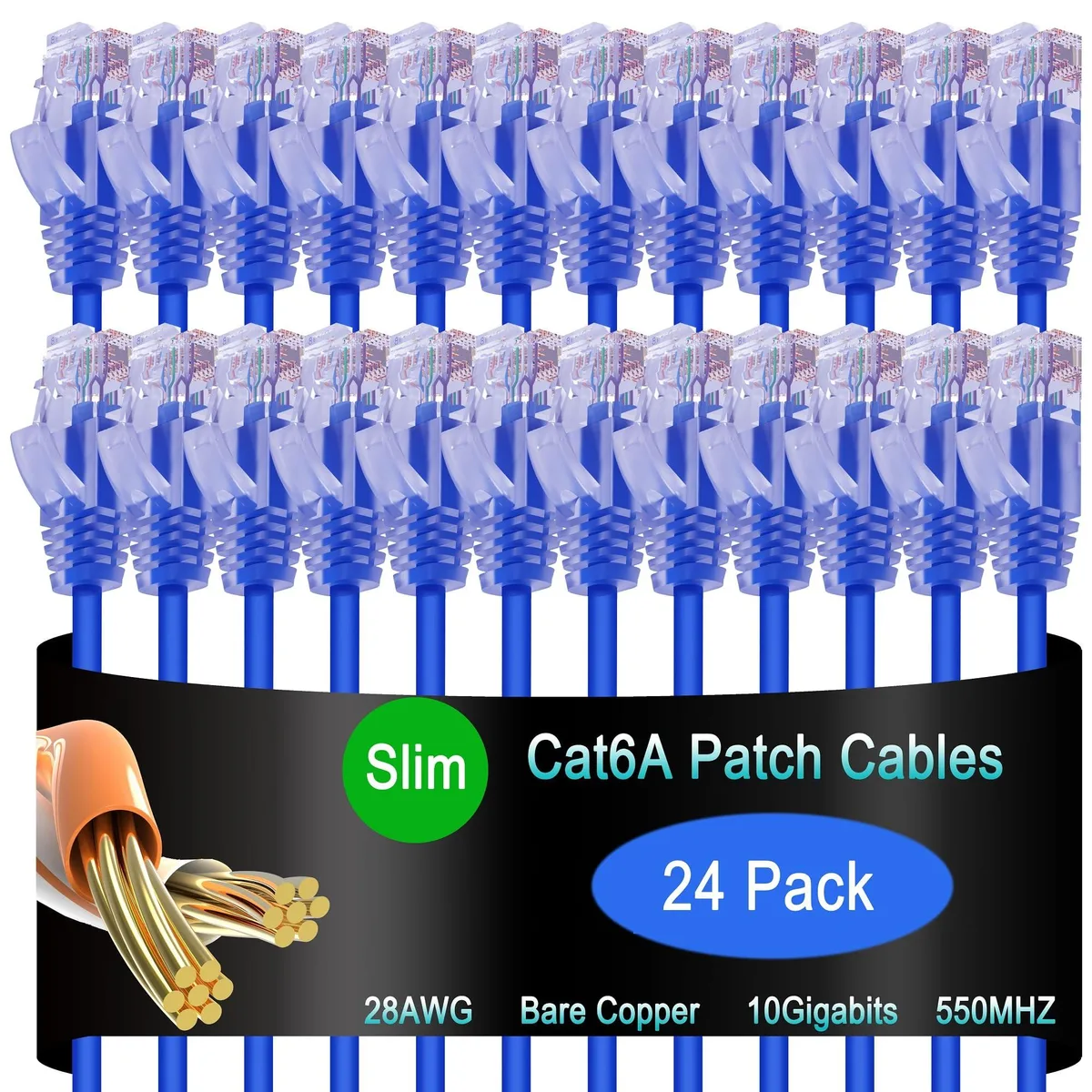  Lysymixs Cat6a Slim Ethernet Patch Cable 1.5 ft 24 Pack Blue — product photo