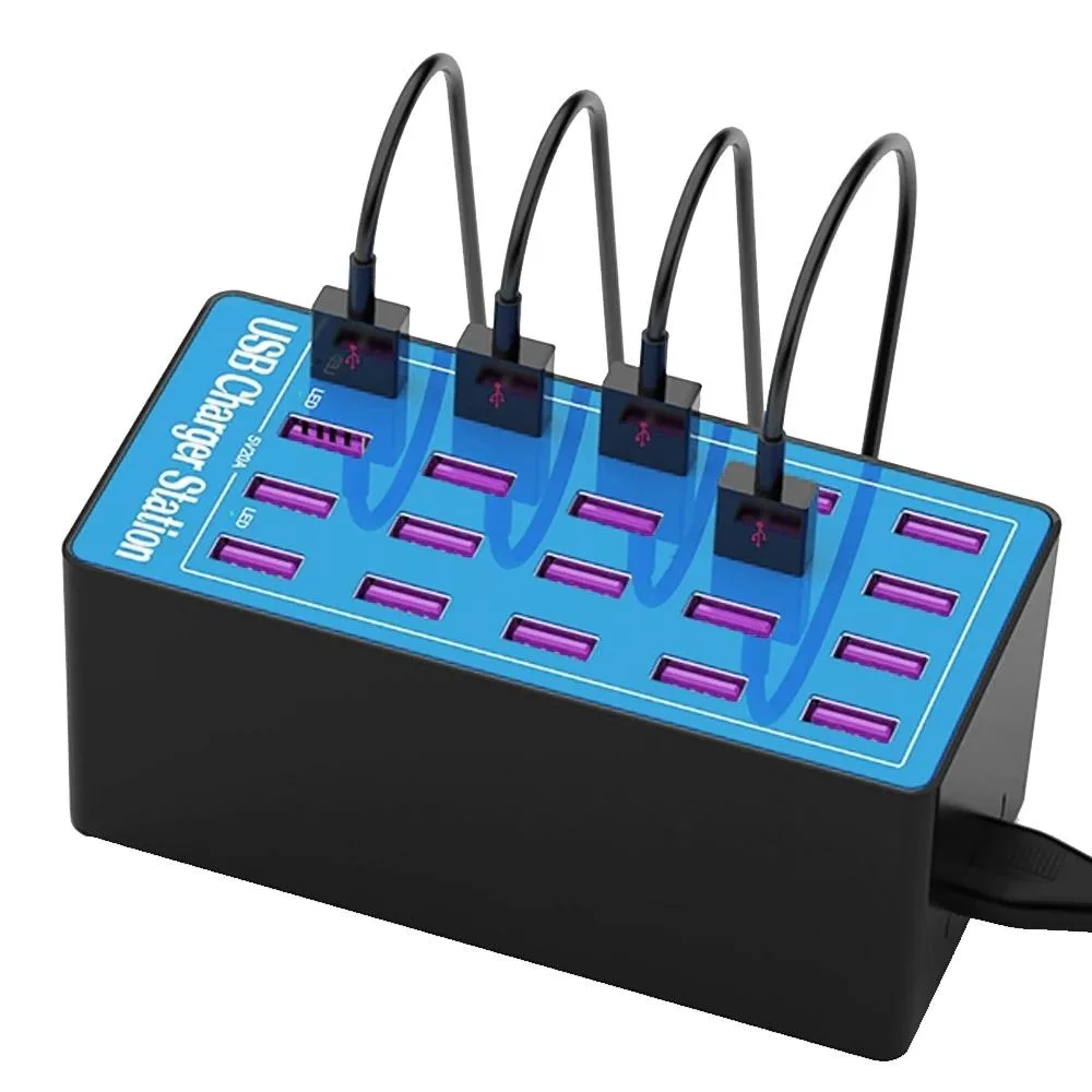 LUOM LUOM WLX-A5-BL 20-Port 100W 20A Desktop USB Charger with Power Switch Blue — product photo