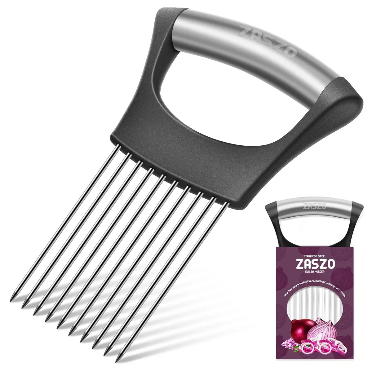  ZASZO YCZ-0113 Onion Holder Stainless Steel 10 Prongs 3.74 in x 5.63 in — product photo