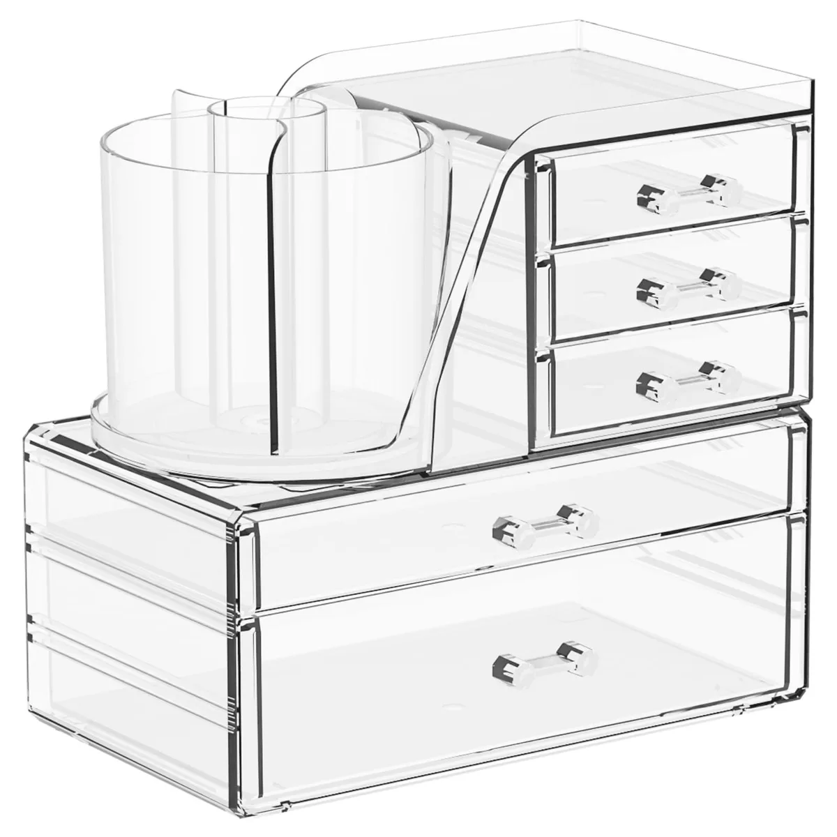 Decolav S-0274 Clear Acrylic Makeup Organizer 3 Pack with Brush Holder — product photo