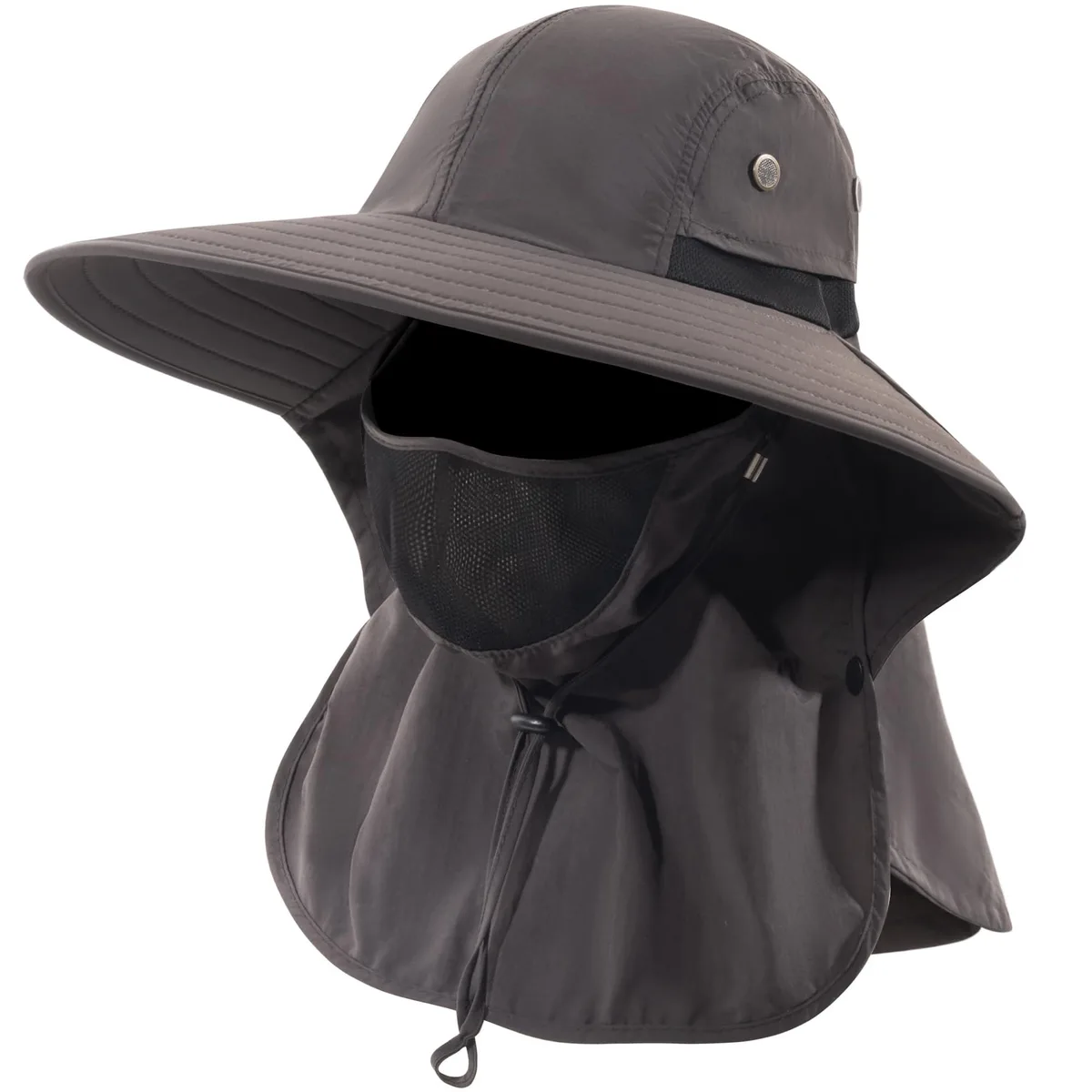 HEEHIPOO Unisex Fishing Hat UPF 50+ Wide Brim 4.3in Neck Flap 7.2in Dark Gray — product photo