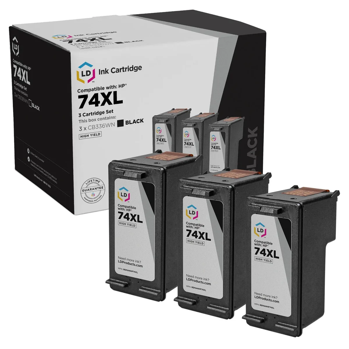 LD Products LD Products HP 74XL CB336WN Black Ink Cartridge 3-Pack 750 Pages — product photo