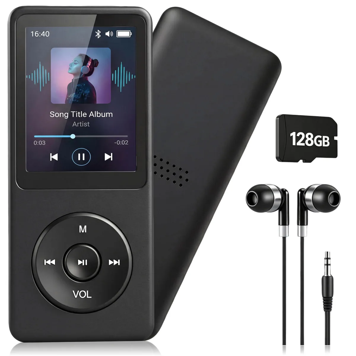 undersary 128GB MP3 Player Bluetooth 5.3 Earphones Black — product photo