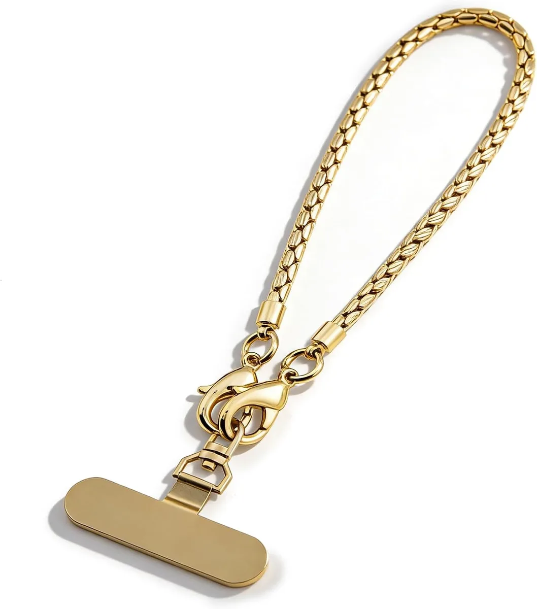 MCHOSE phone wristlet strap with two tether tabs, adjustable bracelet style, charm chain detail