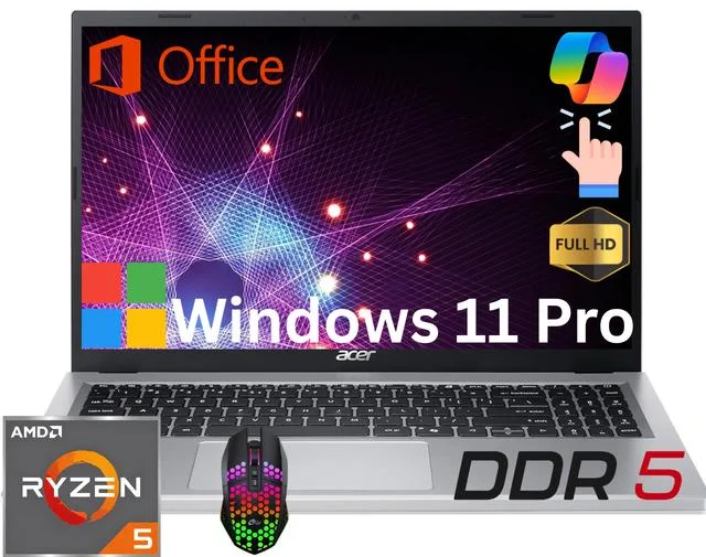 Acer America Acer Aspire 3 15 laptop Ryzen 5 7520U 16GB DDR5 1TB SSD 15.6" FHD Touch Windows 11 Pro Silver — product photo