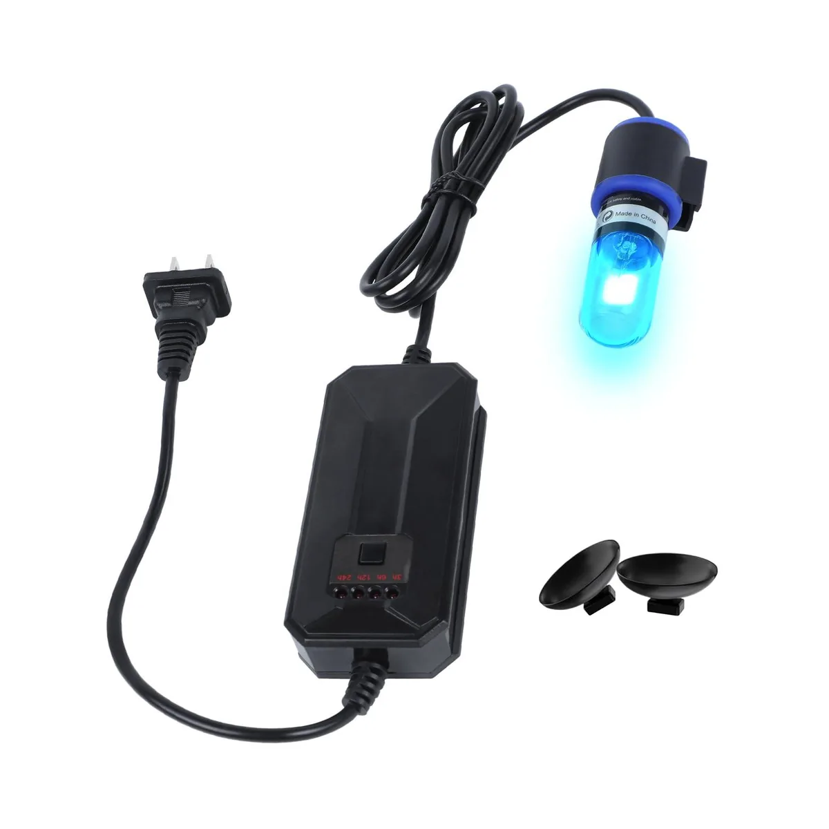 Submersible UV-C aquarium lamp, rectangular glass body with timer control