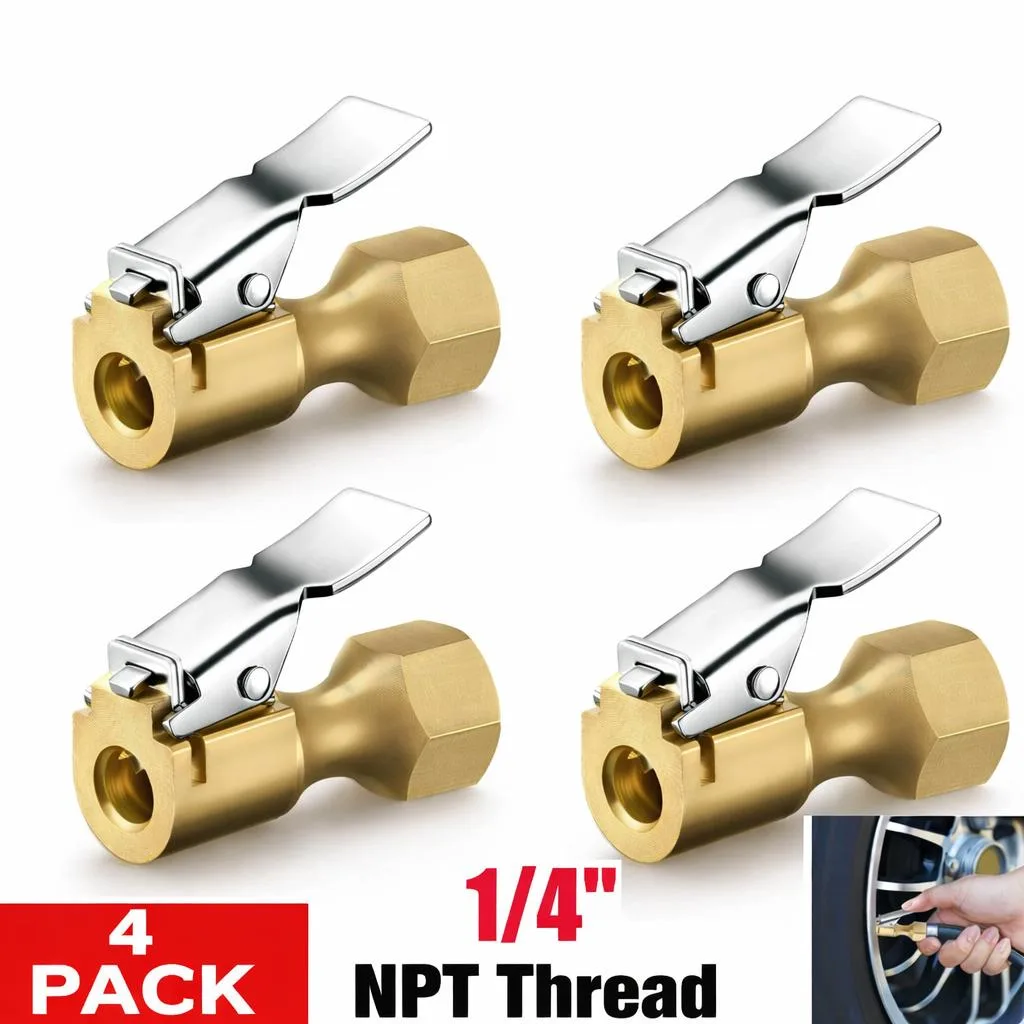 The Perfect Part The Perfect Part 4 x Air Chuck Heavy Duty Open Flow Lock On Tire Chuck W/ Clip for Inflator Gauge — product photo