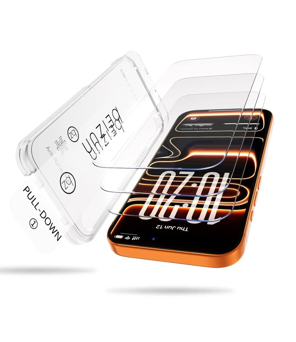 Three clear tempered glass screen protectors with alignment frames for iPhone 17 Pro