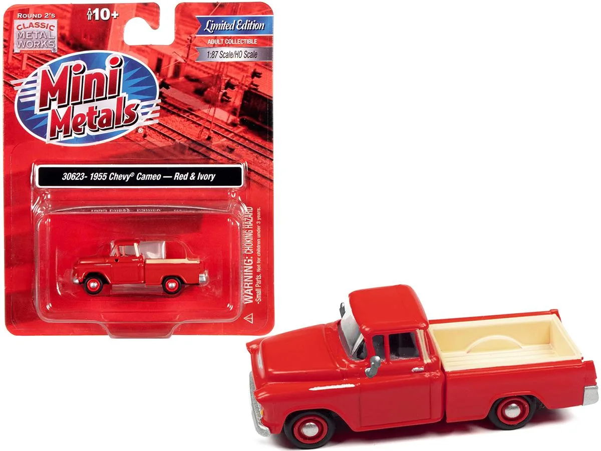 Classic Metal Works Classic Metal Works 1955 Chevrolet Cameo Pickup Truck Red and Ivory 1/87 Scale Model Vehicle — product photo