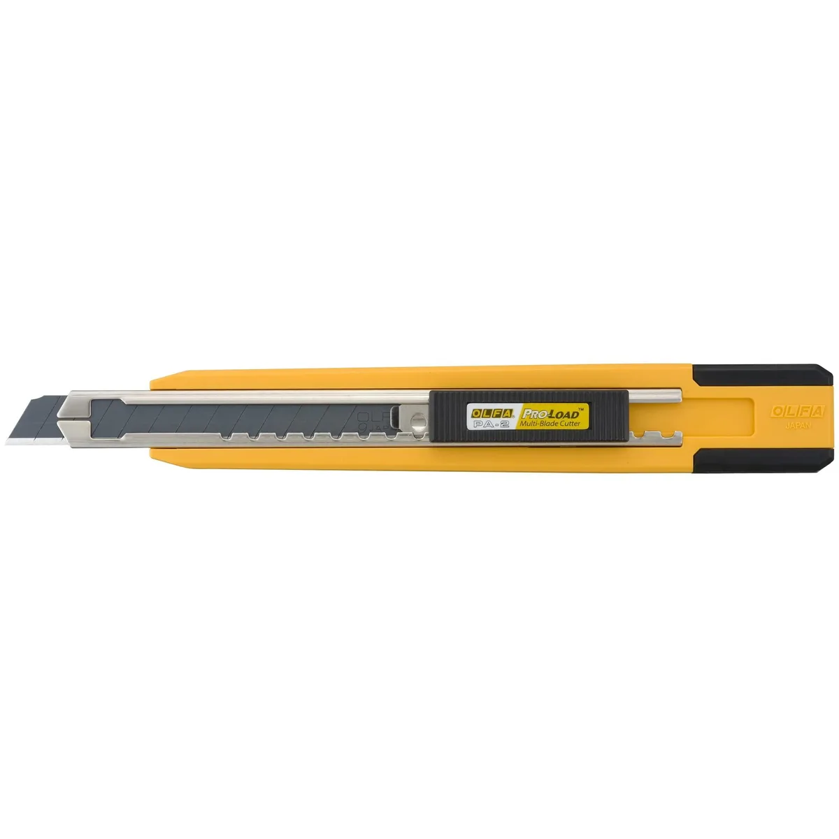 Black retractable utility knife with ABS handle and 9mm snap-off blade visible