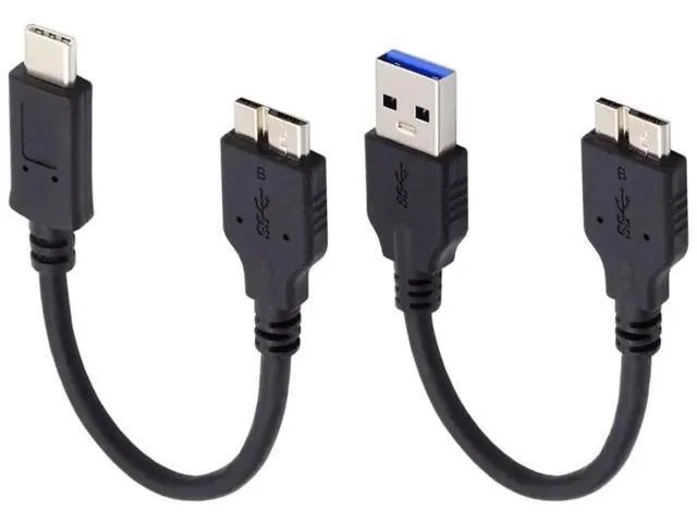 Two short cables, USB-A and USB-C to Micro-B, 15cm each