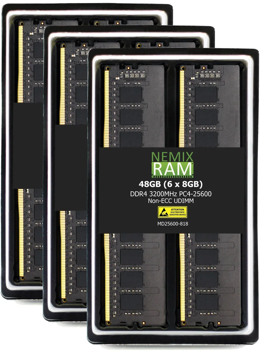 NEMIX RAM NEMIX RAM MD25600-818K6 48GB (6x8GB) DDR4 3200 CL22 288-pin UDIMM memory upgrade — product photo