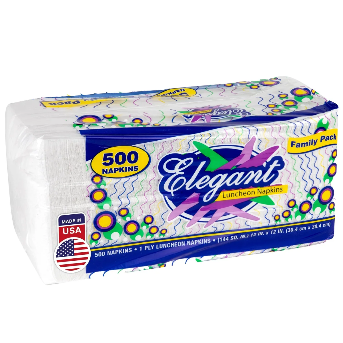 White floral printed paper napkins in a 500-count bulk pack